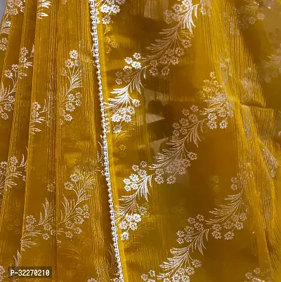 Beautiful Mustard Organza Foil Print Saree With Blouse Piece For Women-thumb3