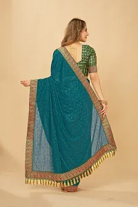 Elegant Teal Silk Blend Saree with Blouse piece For Women-thumb1