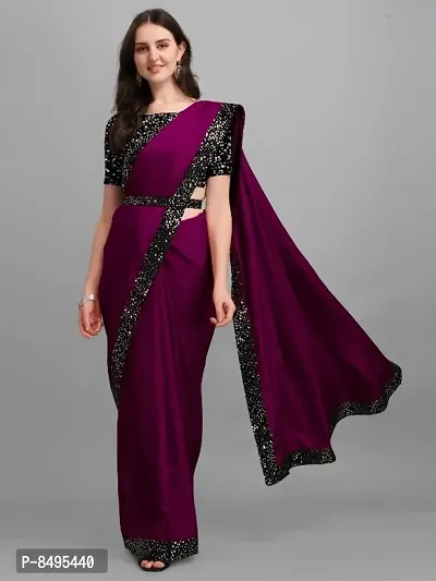 Stylish Purple Art Silk Sequinned Saree with Blouse piece For Women-thumb0