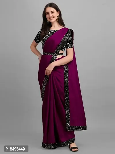 Stylish Purple Art Silk Sequinned Saree with Blouse piece For Women-thumb3