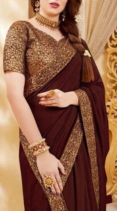 Classic Lycra Lace Work Sarees with Blouse Piece