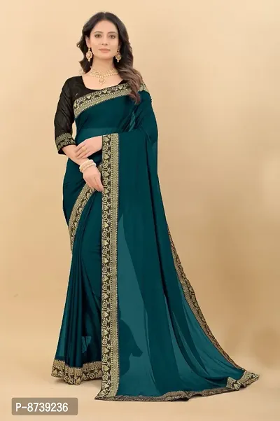 Beautiful Teal Art Silk Dyed Sarees For Women