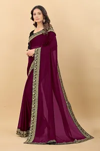 Trendy Wine Temple Lace Solid Art Silk Saree With Blouse Piece-thumb2