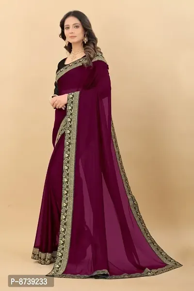 Trendy Wine Temple Lace Solid Art Silk Saree With Blouse Piece-thumb3