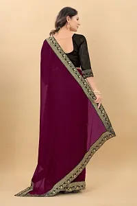 Trendy Wine Temple Lace Solid Art Silk Saree With Blouse Piece-thumb3