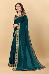 Beautiful Teal Art Silk Dyed Sarees For Women-thumb1