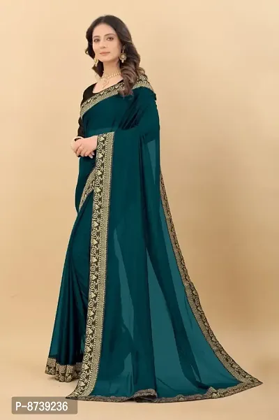 Beautiful Teal Art Silk Dyed Sarees For Women-thumb2