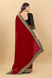 Black Temple Lace Solid Art Silk Saree With Blouse Piece-thumb2