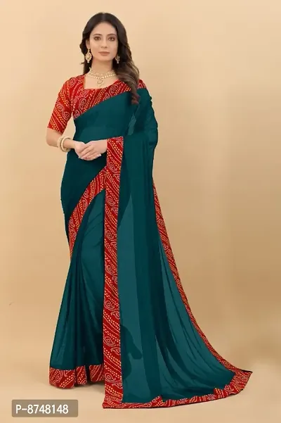 Beautiful Teal Art Silk Dyed Sarees For Women-thumb0