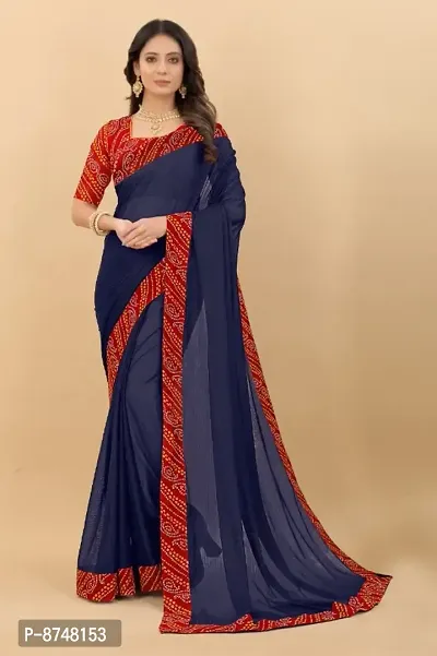 Trendy Navy Blue Art Silk Saree with Blouse Piece for Women-thumb0