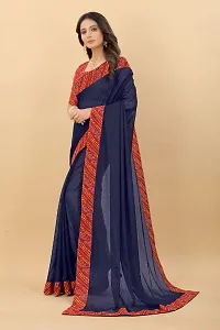 Trendy Navy Blue Art Silk Saree with Blouse Piece for Women-thumb1