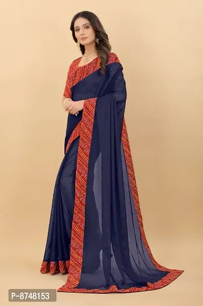 Trendy Navy Blue Art Silk Saree with Blouse Piece for Women-thumb2