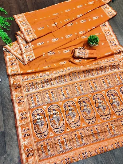 Kanjeevaram Silk Blend Sarees with Blouse piece