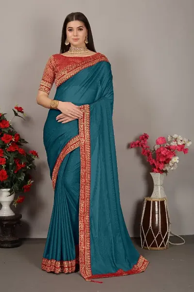 Lace Work Art Silk Saree With Blouse Piece