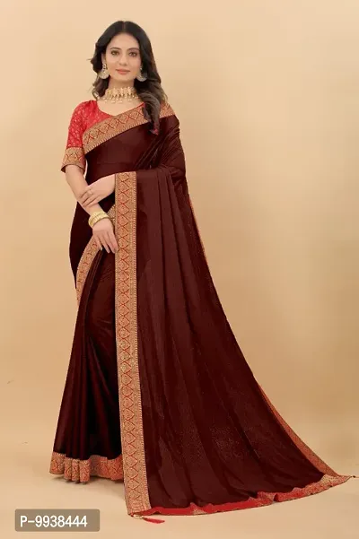 Attractive Silk Blend Lace Work Saree with Blouse piece-thumb0