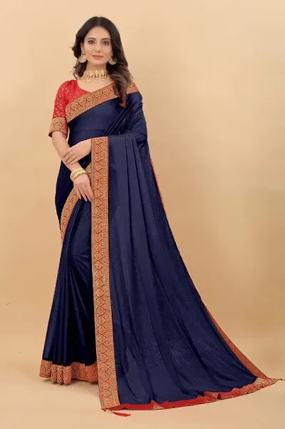 Elegant Party Wear Art Silk Plain Jacquard Lace Saree with Blouse Piece