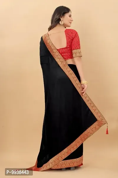 Stylish Black Silk Blend Lace Border Saree with Blouse piece For Women-thumb4