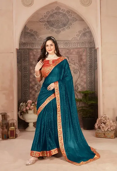 Bandhani Silk Blend Sarees With Blouse Piece