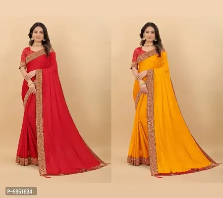 Beautiful Silk Blend Saree with Blouse piece Pack of 2-thumb0