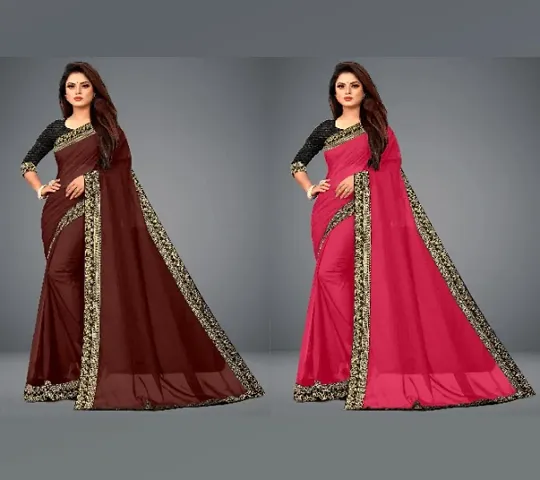 Beautiful Silk Blend Saree with Blouse piece Pack of 2