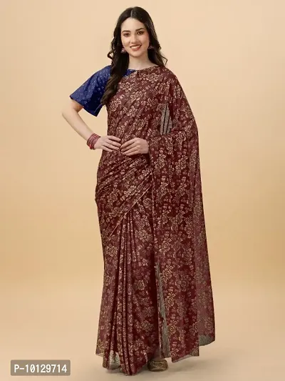 Chiffon Floral Saree With Unstitched Blouse Piece-thumb0