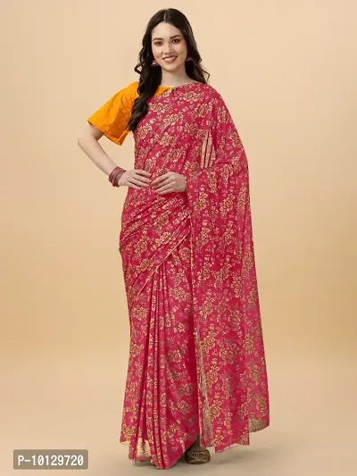Chiffon Floral Saree With Unstitched Blouse Piece