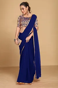 Stylish Navy Blue Chiffon Dyed Saree with Blouse piece For Women-thumb1