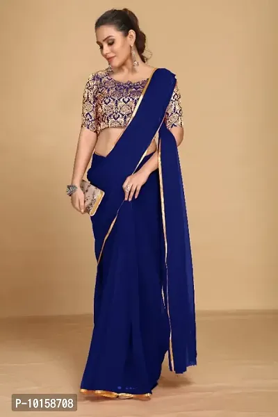 Stylish Navy Blue Chiffon Dyed Saree with Blouse piece For Women-thumb2