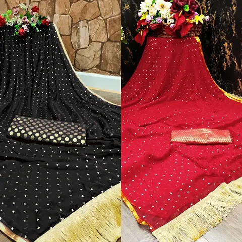 Pack Of 2 Chiffon Embellished Sarees With Blouse Piece