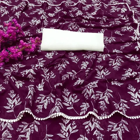 Chiffon Embellished Khadi Print Sarees With Blouse Piece