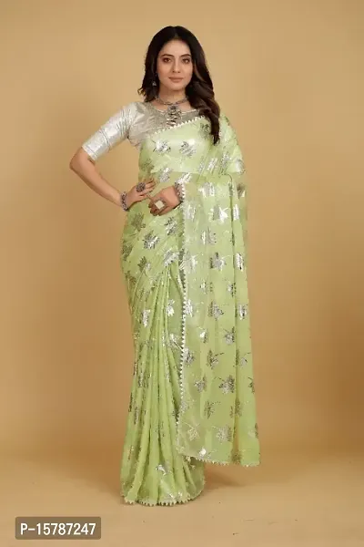 Mesmerizing Faux Chiffon Mustard Foil Print Saree -