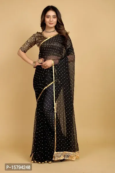 Chiffon Embellished Dewdrop Sequence Jhalar saree With Blouse Piece