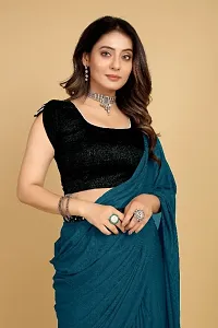 Stylish Teal Silk Blend Solid Saree with Blouse piece For Women-thumb3