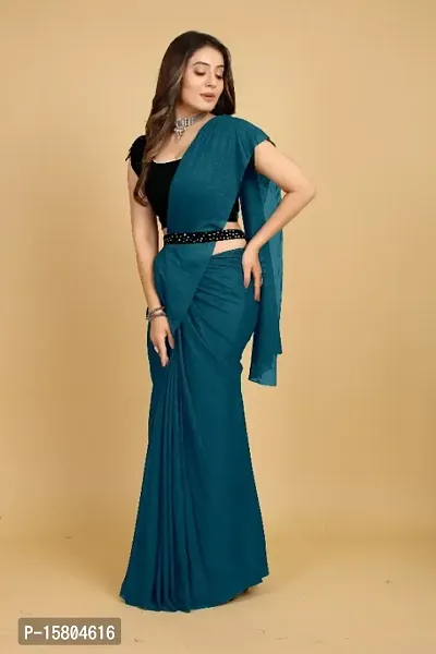 Stylish Teal Silk Blend Solid Saree with Blouse piece For Women-thumb5