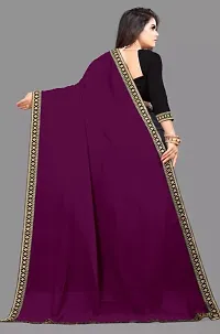 Stylish Wine Silk Blend Lace Border Saree with Blouse piece For Women-thumb3