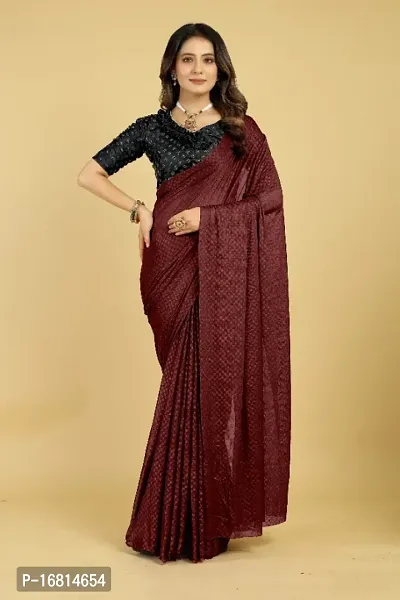 Coffee Silk Blend Embossed Sarees For Women