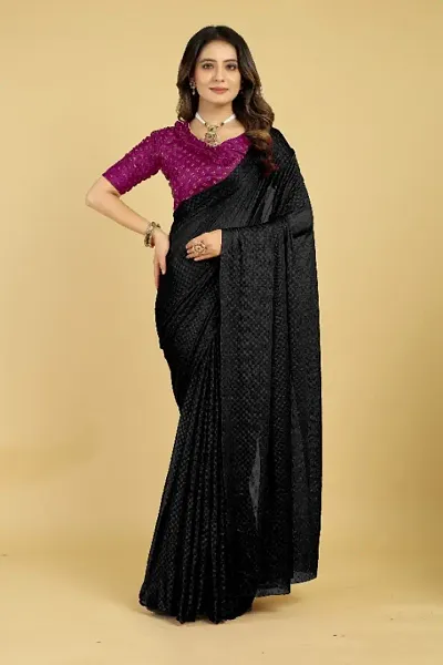 Emboss Bandhani Plain Saree With Blouse Piece