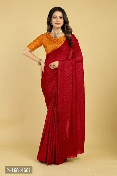 Red Silk Blend Embossed Sarees For Women