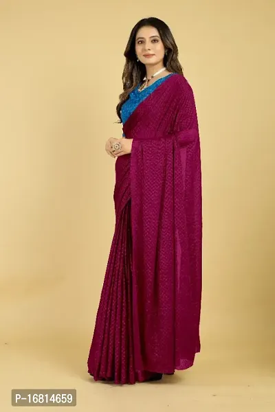 Plain Emboss Silk Blend Saree With Embellished Blouse Piece-thumb4