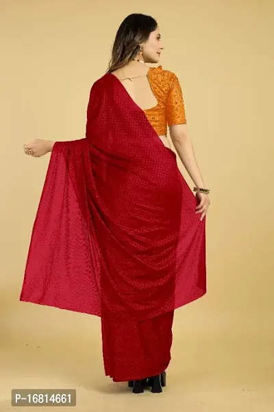 Plain Emboss Silk Blend Saree With Embellished Blouse Piece-thumb3