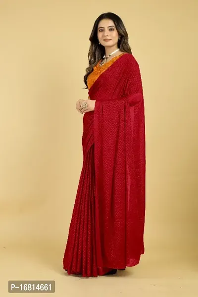 Red Silk Blend Embossed Sarees For Women-thumb4