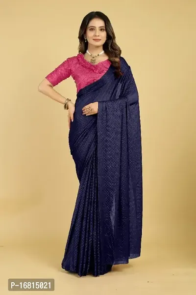 Plain Emboss Silk Blend Saree With Embellished Blouse Piece-thumb0