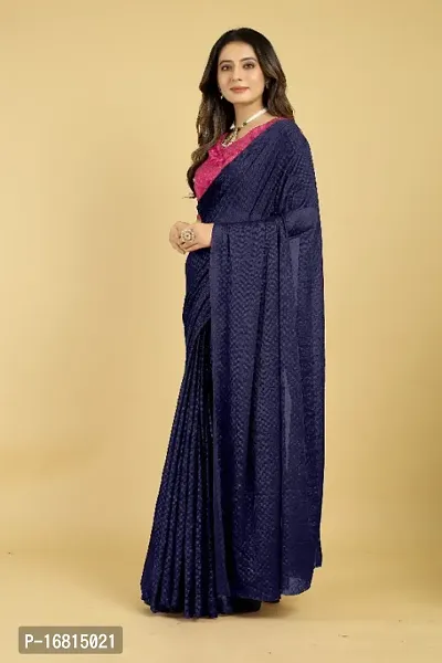 Plain Emboss Silk Blend Saree With Embellished Blouse Piece-thumb4