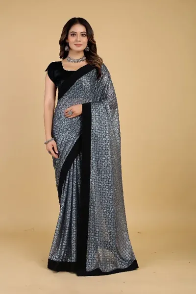 Floral Embellished Velvet Lace Sarees with Blouse Piece