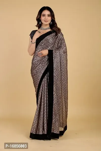 Floral Embellished Black Velvet Lace Saree with Blouse Piece-thumb0