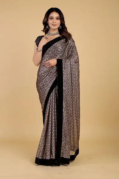 Floral Embellished Velvet Lace Sarees with Blouse Piece