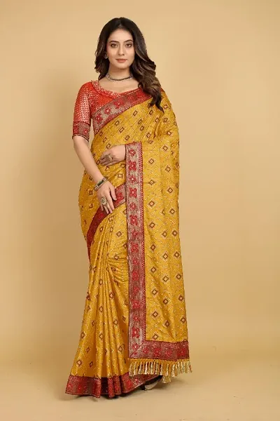 Silk Blend Chunadi Jhalar Sarees With Blouse Piece