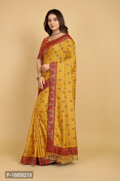 Silk Blend Chunadi Jhalar Saree With Blouse Piece-thumb2