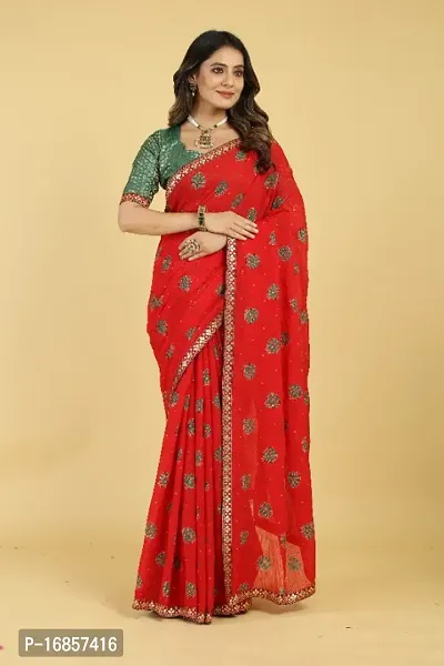 Chiffon Embellished Matka Saree With Blouse Piece