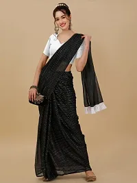 White Jhalar Striped Saree With Blouse Piece-thumb2